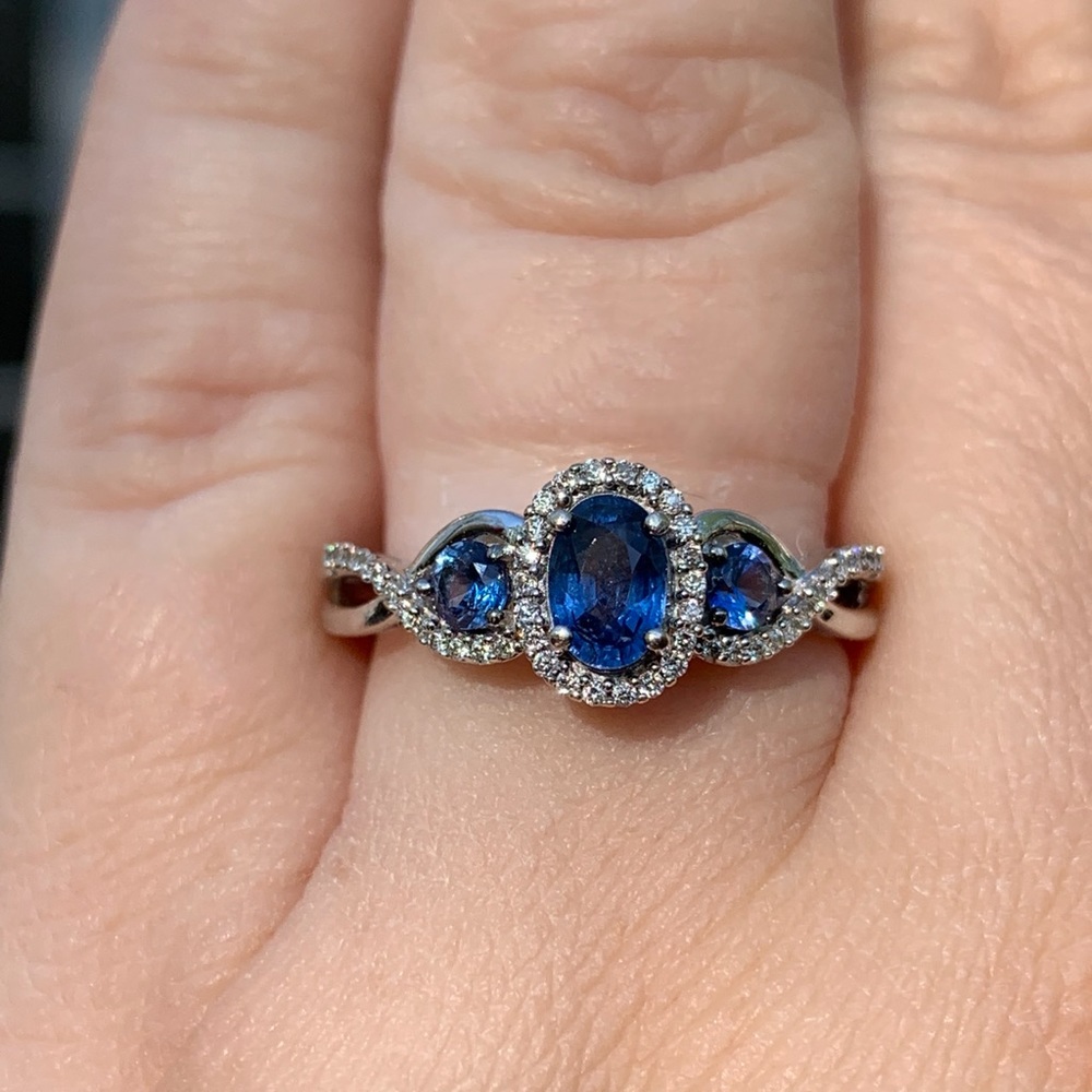LeVian 3 Stone Blueberry Sapphire & Diamond ring in 14K Vanilla White Gold